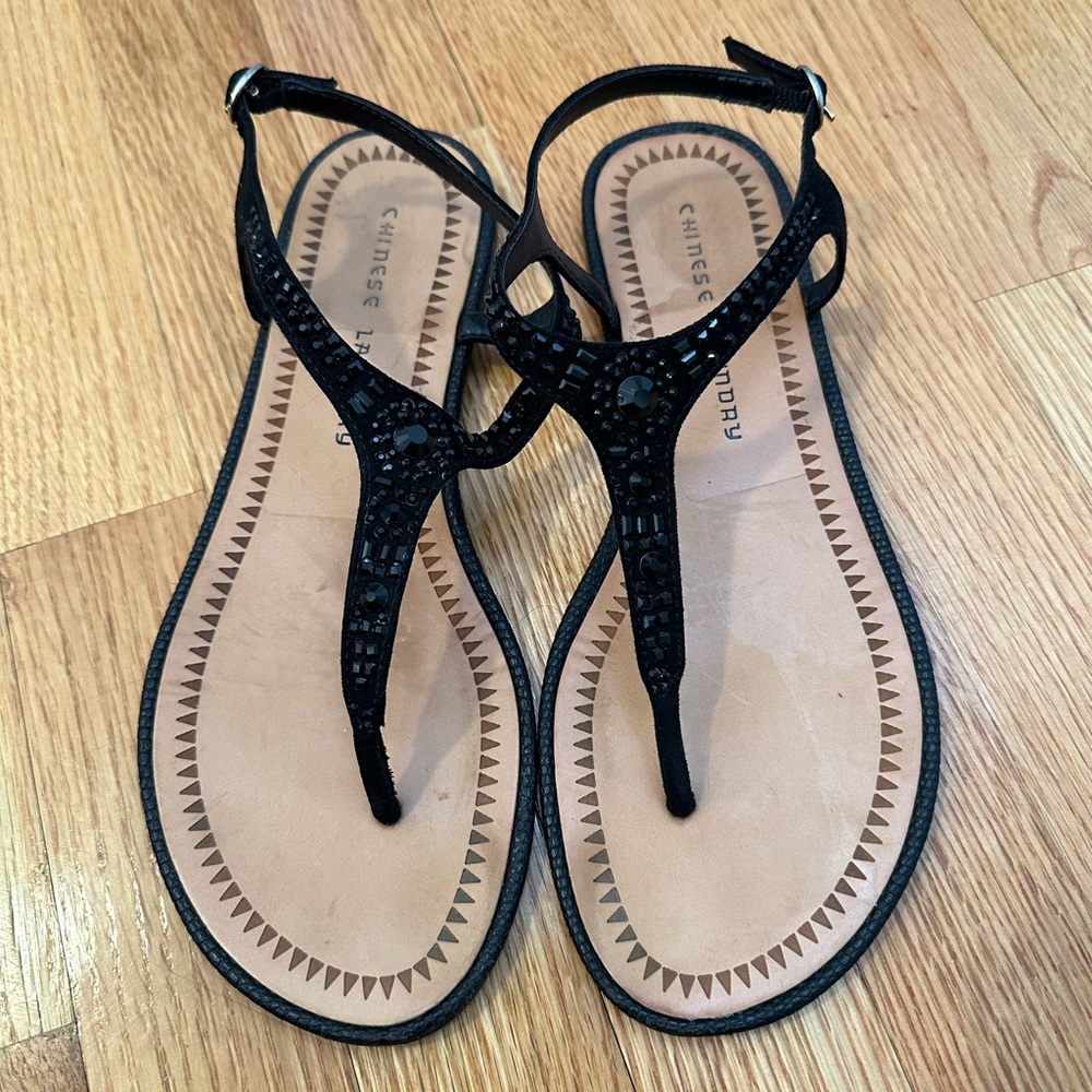 Black embellished Chinese Laundry Thong style sandal
